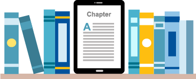 shelf full of books and an e-reader